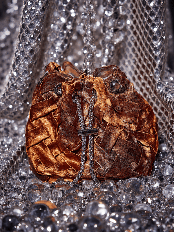 Mattea Velvet Weave Crystal Embellished Bucket Bag In Brown