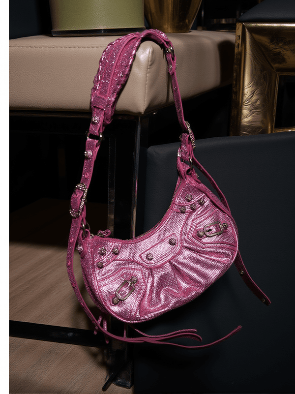 Misty Rhinestone Shoulder Bag In Hot Pink