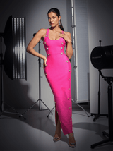 Sadie Button Embellished Bandage Dress In Hot Pink