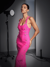 Sadie Button Embellished Bandage Dress In Hot Pink