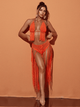 Berlin Knit Fringe Bikini Two Piece Set In Orange