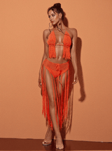 Berlin Knit Fringe Bikini Two Piece Set In Orange