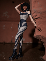 Leatrice Square Rhinestone Stripe Jumpsuit