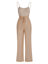 Kacey Backless Embellished Mesh Jumpsuit