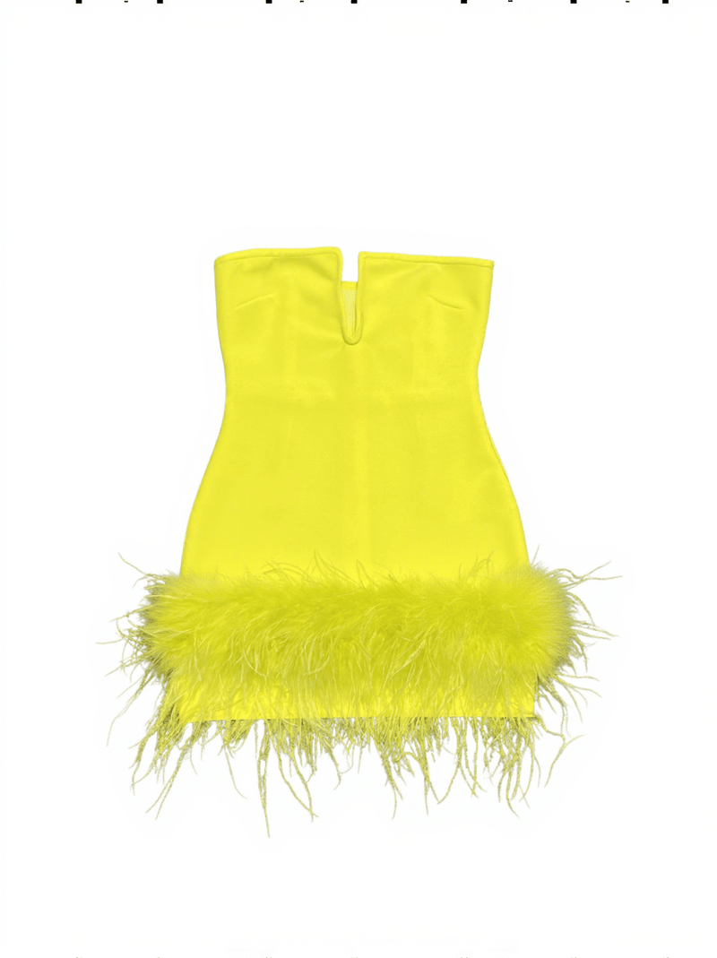 Veer Strapless Feather Bandage Dress In Yellow