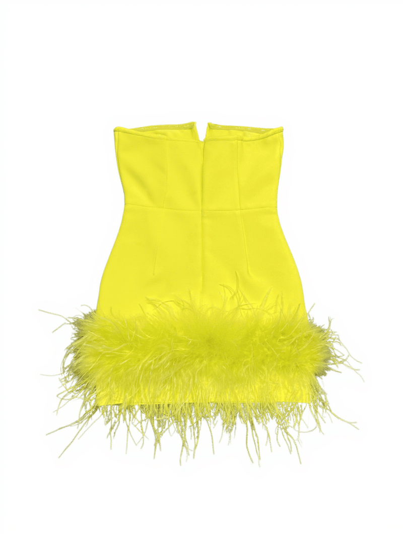 Veer Strapless Feather Bandage Dress In Yellow