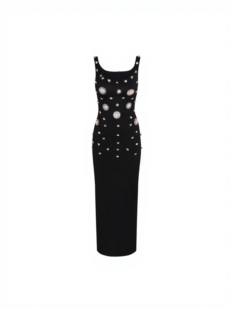 Lucasta Sleeveless Rhinestone Split Dress