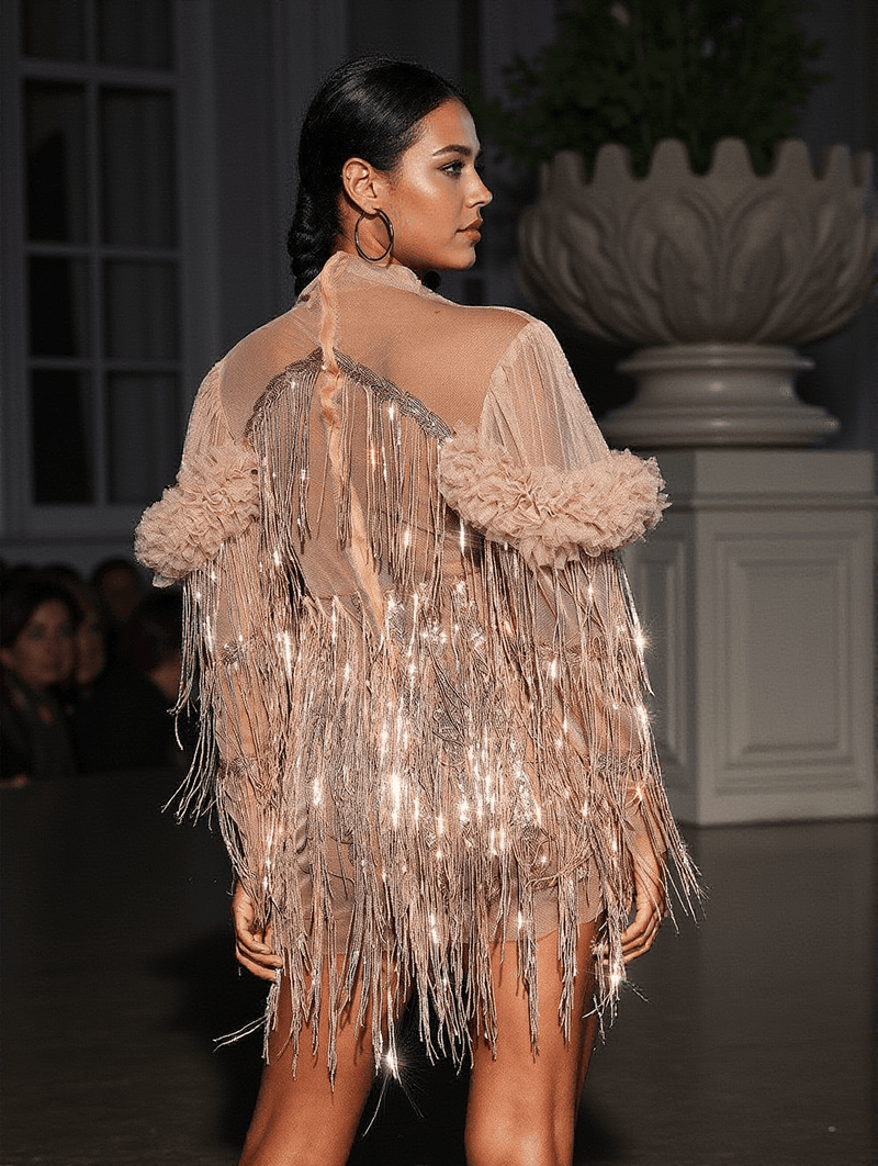 Sparrow Sequin Fringe Mini Dress In Champagne