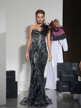 Ellery Strapless Sequin Feather Maxi Dress