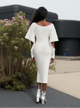 Suri V Neck Hollow Knitted Dress In White