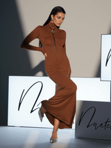 Hal Long Sleeve Mermaid Maxi Dress In Brown