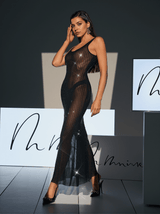 Karter Backless Embellished Mesh Maxi Dress In Black