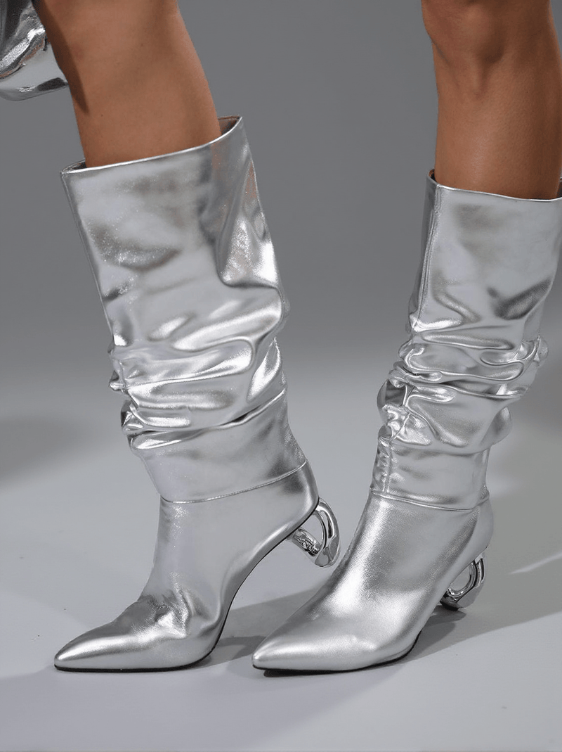 Courtney Leather Boots In Silver