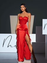 Raoul Strapless Lace Tulle Maxi Dress In Red