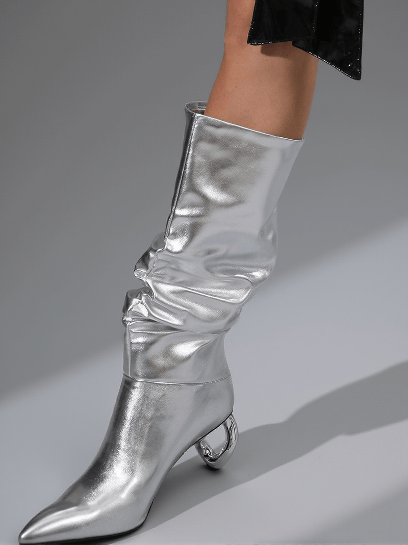 Courtney Leather Boots In Silver