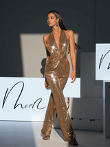 Enoch Backless Twisted Sequin Jumpsuit