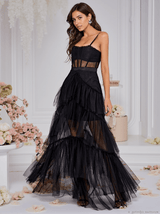 Inaya Mesh Maxi Dress In Black