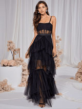 Inaya Mesh Maxi Dress In Black