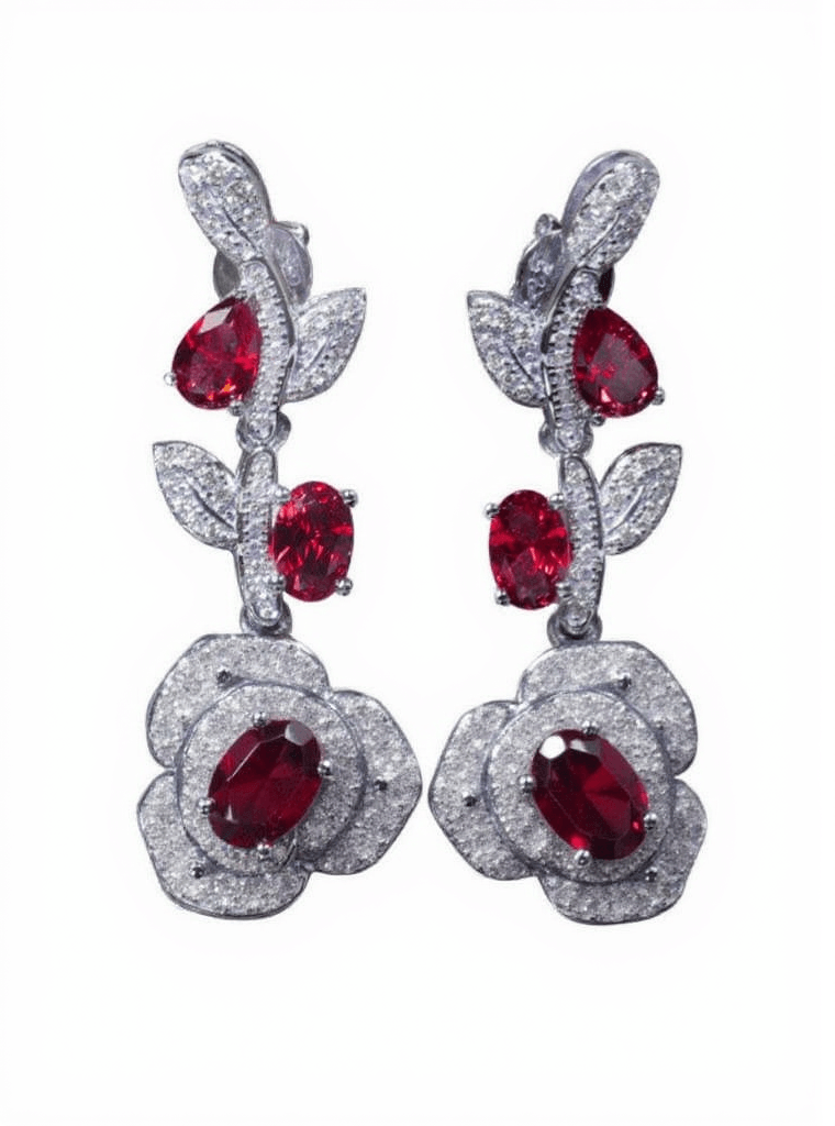 Rote Crystal Flower Drop Earrings