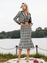 Esra Houndstooth Skirt Three Piece Set