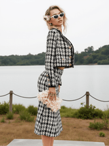 Esra Houndstooth Skirt Three Piece Set