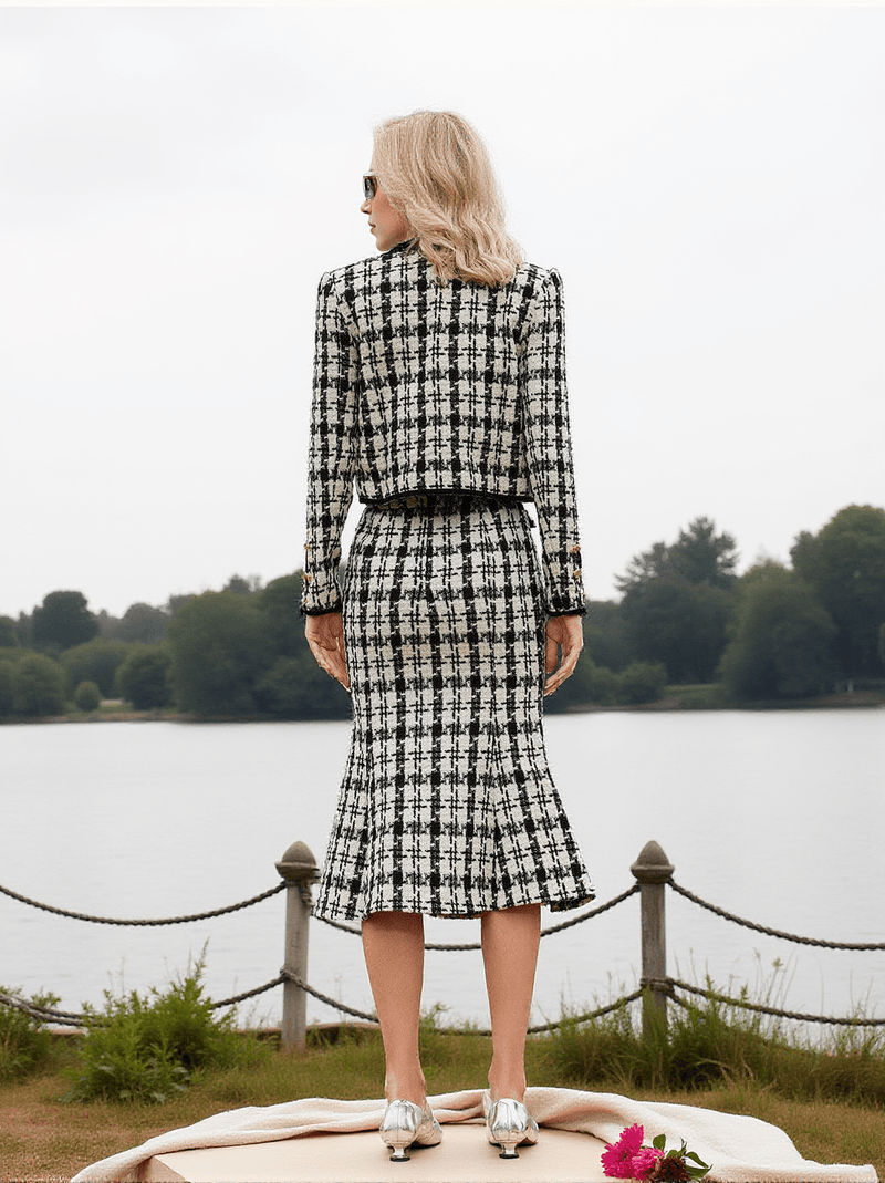 Esra Houndstooth Skirt Three Piece Set