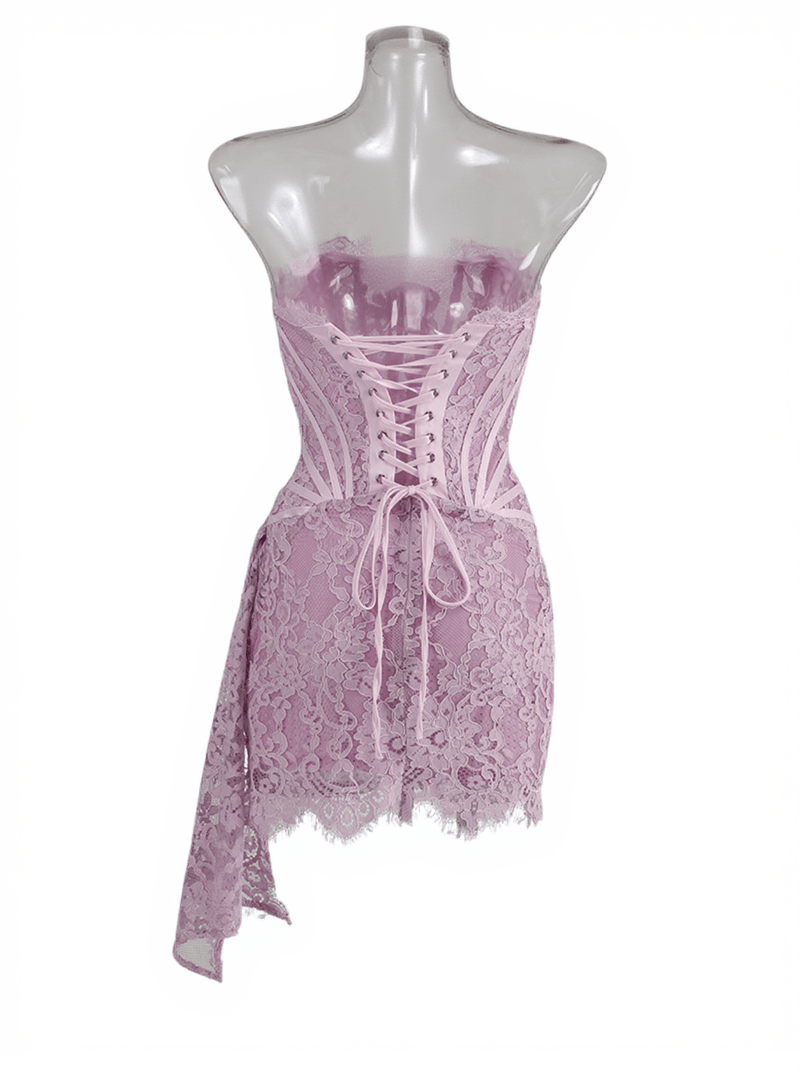 Yolita Strapless Patchwork Lace Dress In Lilac