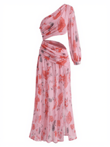 Mack One Shoulder Floral Cutout Midi Dress