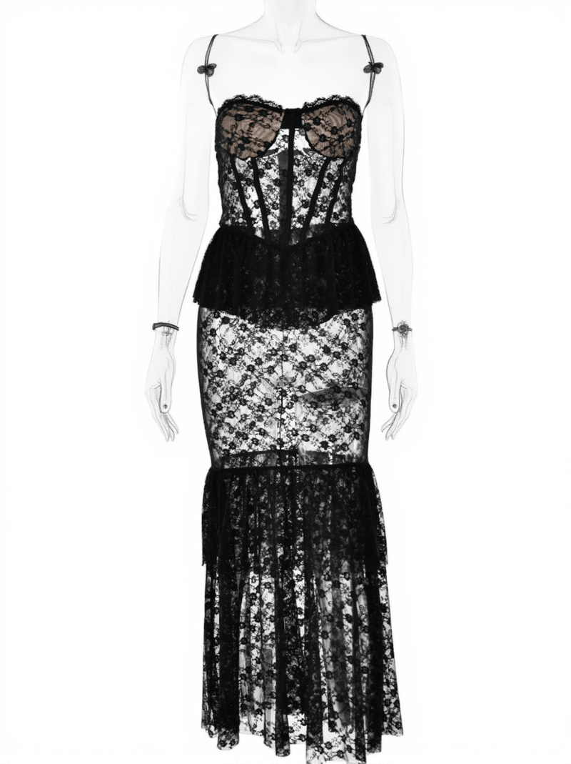 Senja Strapless Lace Mermaid Dress In Black