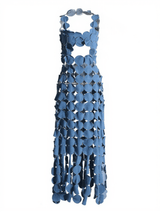 Nyx Circle Cutout Fringe Denim Maxi Dress