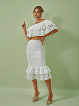 Wisteria Ruffle Off Shoulder Hollow Set In White