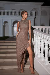 Yusuf Sleeveless Asymmetric Sequin Dress