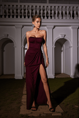 Carew Strapless Ruched Dress In Brown