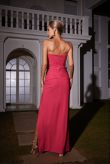 Carew Strapless Ruched Dress In Hot Pink