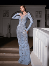 Casey Long Sleeve Rhinestone Mesh Maxi Dress