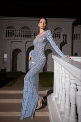 Casey Long Sleeve Rhinestone Mesh Maxi Dress