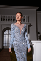 Casey Long Sleeve Rhinestone Mesh Maxi Dress