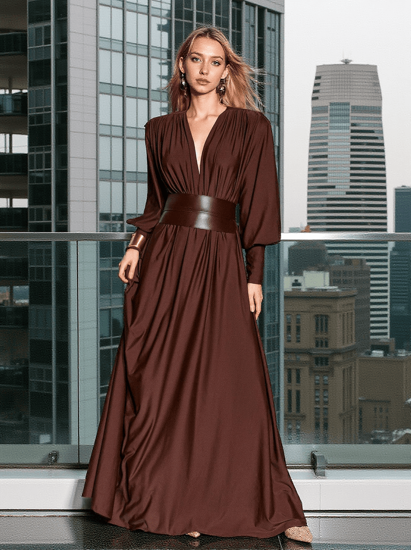 Cosmo V Neck Belted Maxi Dress