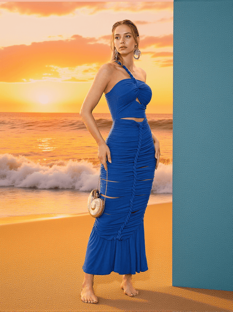 Rupert One Shoulder Hollow Midi Dress In Blue