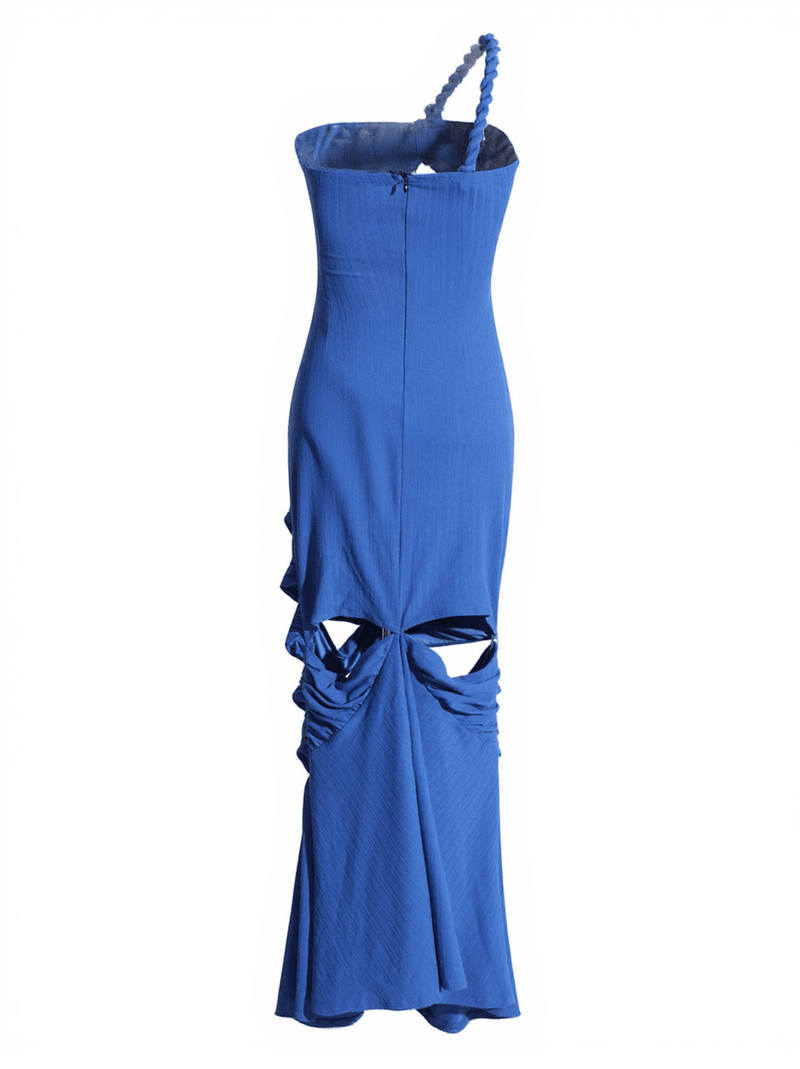 Rupert One Shoulder Hollow Midi Dress In Blue