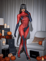 Esau Hands Printed Rhinestone Gloves Jumpsuit In Red