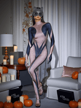 Carmelo Body Printed Rhinestone Gloves Jumpsuit In Black