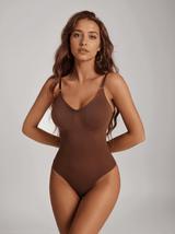 Obi Seamless Sculpt Plunge Thong Bodysuit In Coffee