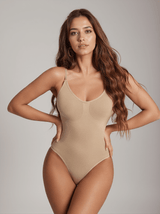 Obi Seamless Sculpt Plunge Thong Bodysuit In Nude