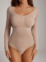 Shaun Long Sleeve Sculpt Bodysuit In Nude