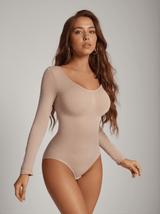 Shaun Long Sleeve Sculpt Bodysuit In Nude