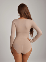 Shaun Long Sleeve Sculpt Bodysuit In Nude