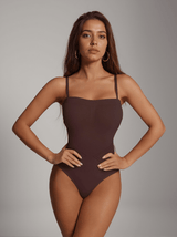 Artie Removable Straps Thong Bodysuit In Brown