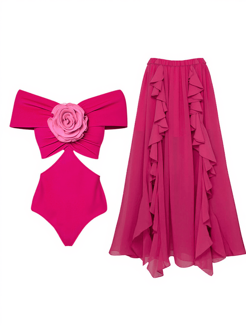 Bujar Flower Cutout Swimwear Two Piece Set