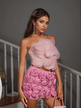 Alistair Strapless Flower Mesh Top In Pink